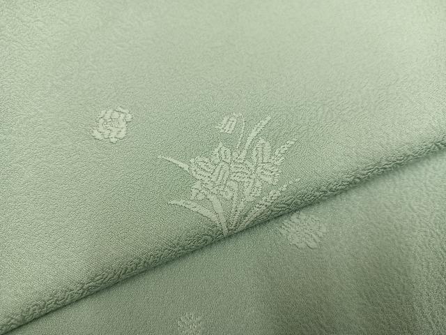 平和屋着物●上質な色無地　草花地紋　錆青磁色　正絹　逸品　AABM6263ph