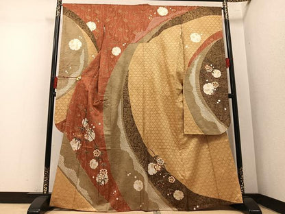 平和屋着物●豪華振袖　絞り　駒刺繍　草花文　金彩　正絹　逸品　AABM6267ph