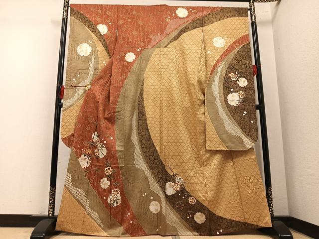 平和屋着物●豪華振袖　絞り　駒刺繍　草花文　金彩　正絹　逸品　AABM6267ph