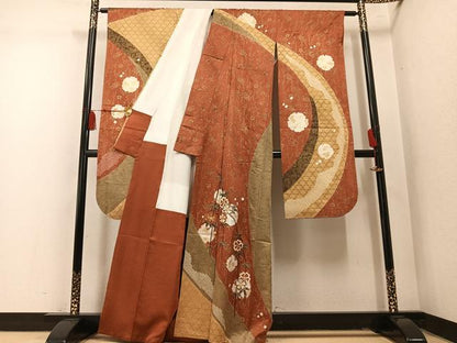 平和屋着物●豪華振袖　絞り　駒刺繍　草花文　金彩　正絹　逸品　AABM6267ph