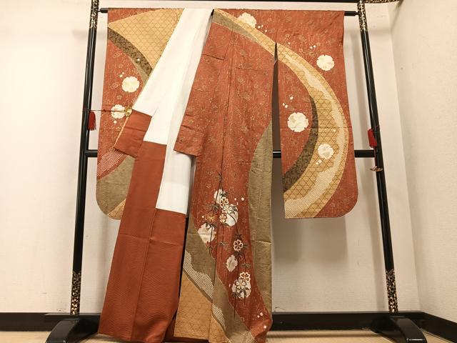 平和屋着物●豪華振袖　絞り　駒刺繍　草花文　金彩　正絹　逸品　AABM6267ph