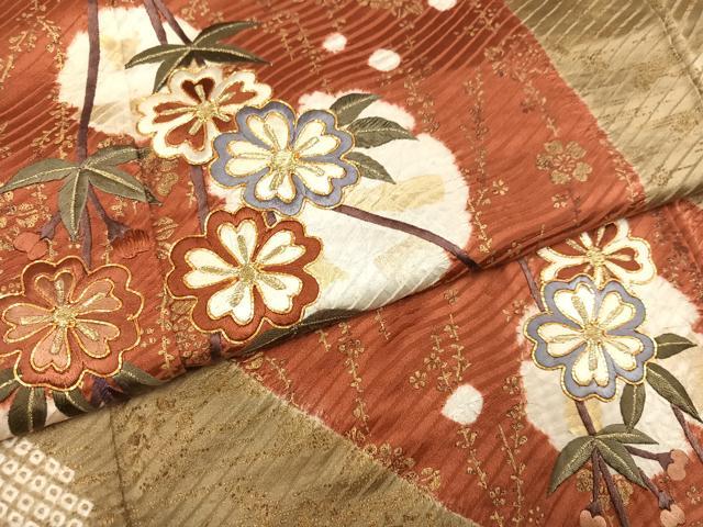 平和屋着物●豪華振袖　絞り　駒刺繍　草花文　金彩　正絹　逸品　AABM6267ph