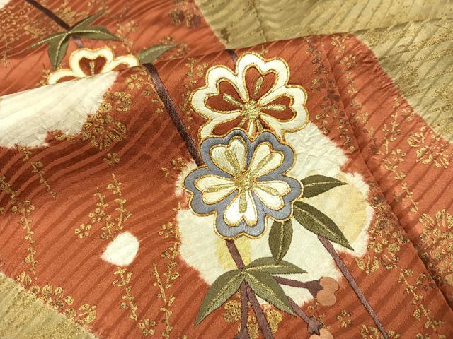 平和屋着物●豪華振袖　絞り　駒刺繍　草花文　金彩　正絹　逸品　AABM6267ph
