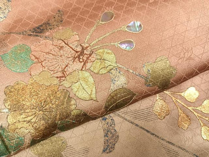 平和屋着物●訪問着　螺鈿　枝花文　暈し染め　金銀彩　正絹　逸品　未使用　AABM6270ph