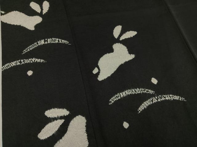 平和屋着物●訪問着　絞り　兎芝文　黒地　正絹　逸品　AABM6272ph