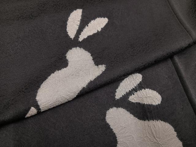 平和屋着物●訪問着　絞り　兎芝文　黒地　正絹　逸品　AABM6272ph