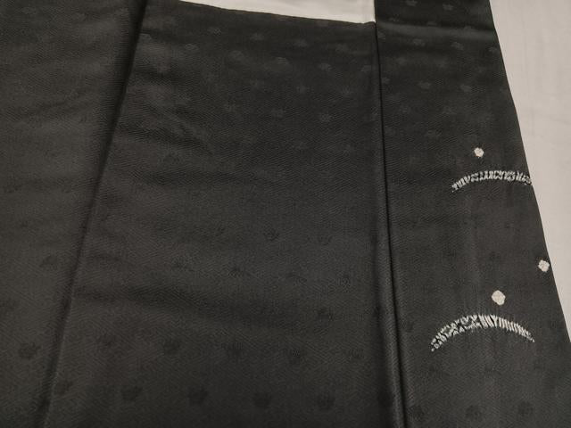 平和屋着物●訪問着　絞り　兎芝文　黒地　正絹　逸品　AABM6272ph