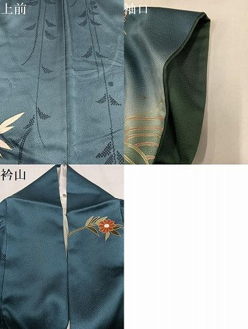 平和屋着物●訪問着　駒刺繍　地紙草花文　暈し染め　金彩　正絹　逸品　AABM6273ph