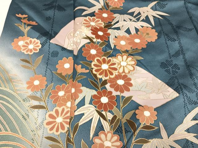 平和屋着物●訪問着　駒刺繍　地紙草花文　暈し染め　金彩　正絹　逸品　AABM6273ph