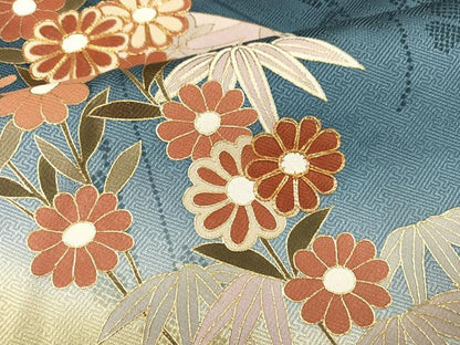 平和屋着物●訪問着　駒刺繍　地紙草花文　暈し染め　金彩　正絹　逸品　AABM6273ph
