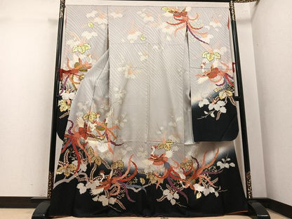 平和屋着物●豪華振袖　駒刺繍　鳳凰桐文　暈し染め　金銀彩　正絹　逸品　AABM6285ph