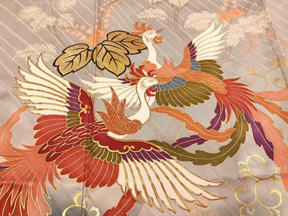 平和屋着物●豪華振袖　駒刺繍　鳳凰桐文　暈し染め　金銀彩　正絹　逸品　AABM6285ph