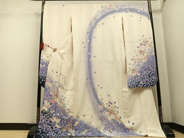 平和屋着物●豪華振袖　駒刺繍　舞花文　暈し染め　ロング丈　正絹　逸品　AABM6288ph