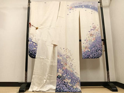 平和屋着物●豪華振袖　駒刺繍　舞花文　暈し染め　ロング丈　正絹　逸品　AABM6288ph