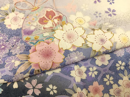 平和屋着物●豪華振袖　駒刺繍　舞花文　暈し染め　ロング丈　正絹　逸品　AABM6288ph