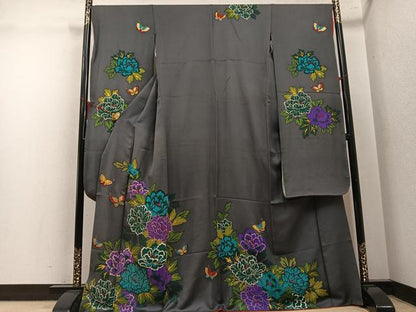 平和屋着物●豪華振袖　花蝶文　金彩　正絹　逸品　AABM6289ph