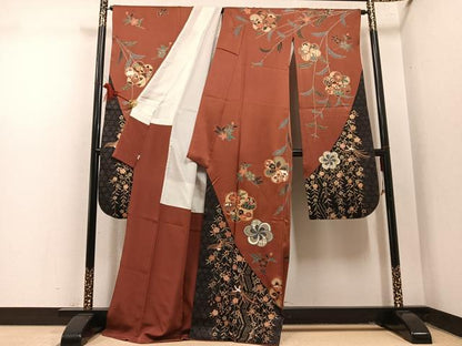 平和屋着物●豪華振袖　駒刺繍　花鳥文　金彩　正絹　逸品　AABM6290ph