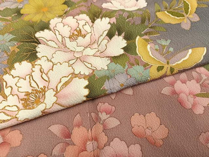 平和屋着物●豪華振袖　刺繍　花蝶文　暈し染め　金彩　ロング丈　正絹　逸品　AABM6294ph
