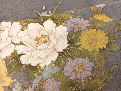 平和屋着物●豪華振袖　刺繍　花蝶文　暈し染め　金彩　ロング丈　正絹　逸品　AABM6294ph