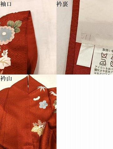 平和屋着物●豪華振袖　駒刺繍　草花文　金彩　ロング丈　正絹　逸品　AABM6296ph