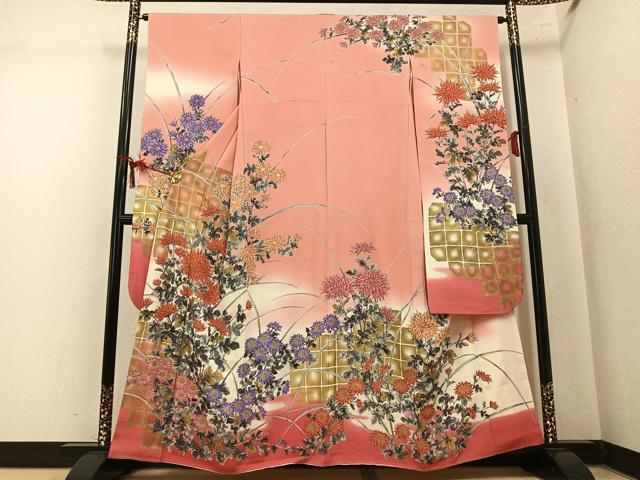 平和屋着物●豪華振袖　枝花文　暈し染め　金彩　正絹　逸品　AABM6307ph