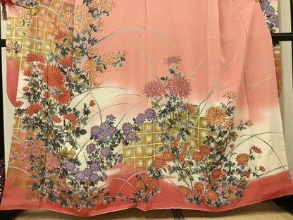 平和屋着物●豪華振袖　枝花文　暈し染め　金彩　正絹　逸品　AABM6307ph