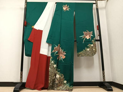 平和屋着物●豪華振袖　草花文　金彩　正絹　逸品　AABM6309ph