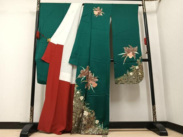 平和屋着物●豪華振袖　草花文　金彩　正絹　逸品　AABM6309ph
