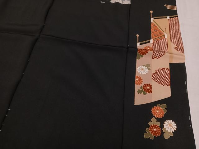 平和屋着物●豪華黒留袖　群れ鶴草花宝尽くし　金彩　仮絵羽　正絹　逸品　未使用　AABM6318ph
