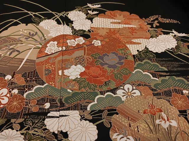 平和屋着物●豪華黒留袖　雪輪草花文　金彩　仮絵羽　正絹　逸品　未使用　AABM6319ph