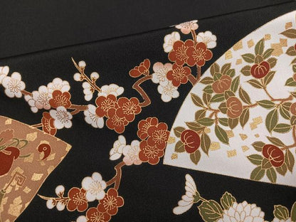 平和屋着物●豪華黒留袖　駒刺繍　地紙雪輪草花文　金彩　仮絵羽　正絹　逸品　未使用　AABM6320ph
