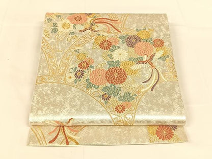 平和屋着物◎六通柄袋帯　唐織　瑞鳳菊花文　金銀糸　正絹　逸品　AABM6444dk