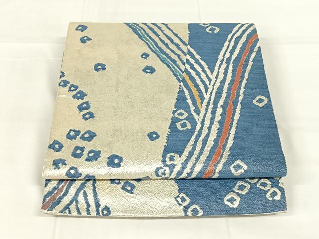 平和屋着物◎六通柄袋帯　流水文　銀糸　正絹　逸品　AABM6445dk