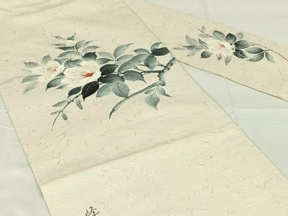 平和屋着物◎九寸名古屋帯　作家物　手描き　髭紬　金彩　正絹　逸品　AABM6446dk