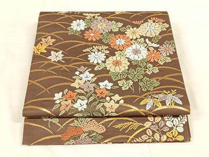 平和屋着物◎六通柄袋帯　唐織　芝花文　金糸　正絹　逸品　AABM6447dk