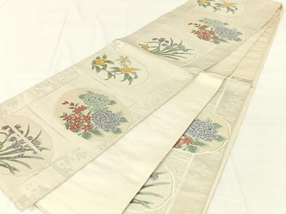平和屋着物◎六通柄袋帯　唐織　草花文　金糸　正絹　逸品　AABM6449dk