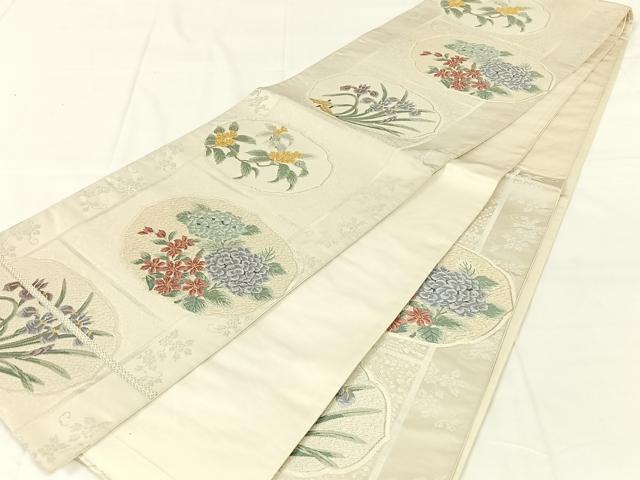 平和屋着物◎六通柄袋帯　唐織　草花文　金糸　正絹　逸品　AABM6449dk