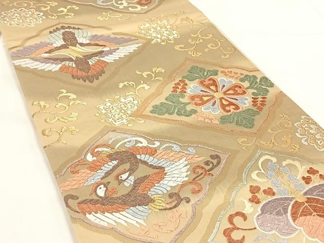 平和屋着物◎六通柄袋帯　唐織　双鳥花文　金銀糸　正絹　逸品　AABM6450dk