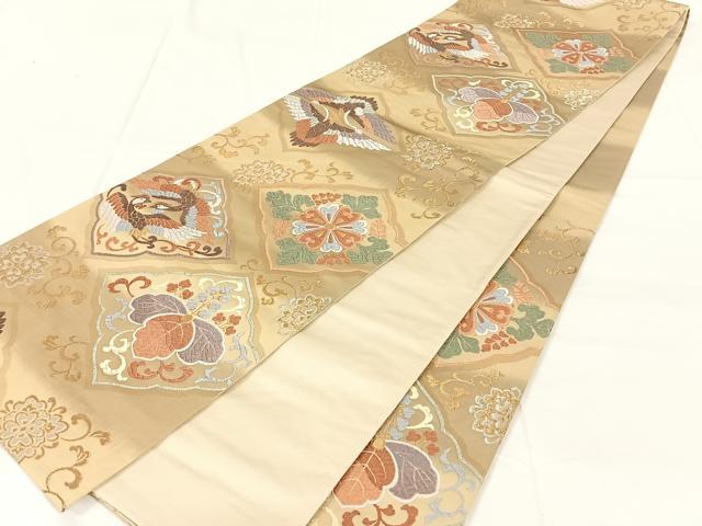 平和屋着物◎六通柄袋帯　唐織　双鳥花文　金銀糸　正絹　逸品　AABM6450dk