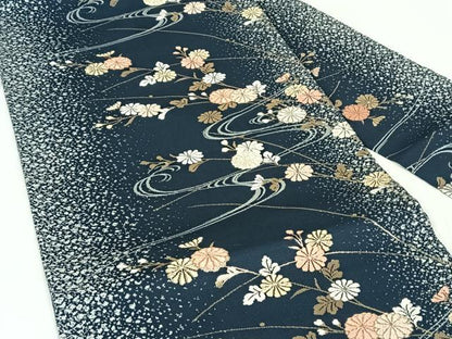 平和屋着物◎九寸名古屋帯　唐織　流水枝花文　金銀糸　正絹　逸品　AABM6452dk