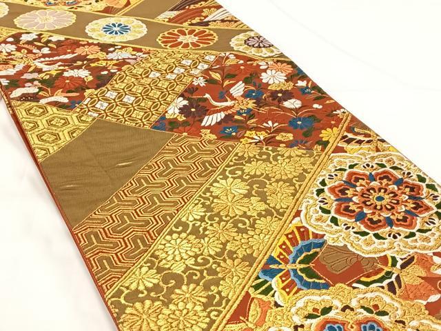 平和屋着物◎六通柄袋帯　唐織　慶長錦織　飛鶴花文　金糸　正絹　逸品　AABM6453dk