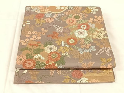 平和屋着物◎六通柄袋帯　唐織　秋草花束文様　正絹　逸品　AABM6457dk