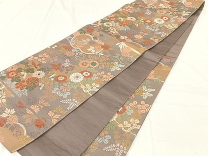 平和屋着物◎六通柄袋帯　唐織　秋草花束文様　正絹　逸品　AABM6457dk