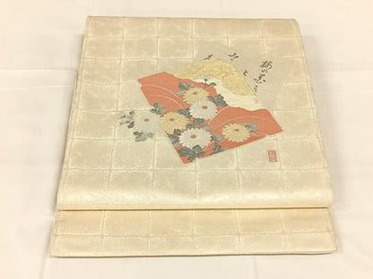 平和屋着物◎九寸開き名古屋帯　寿光織　破れ色紙花文　金銀糸　正絹　逸品　AABM6458dk