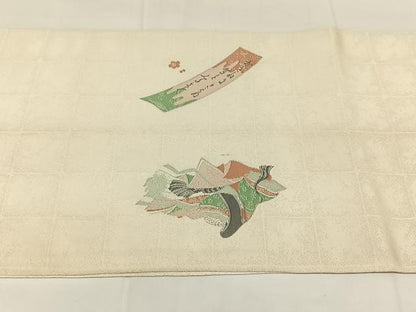 平和屋着物◎九寸開き名古屋帯　寿光織　破れ色紙花文　金銀糸　正絹　逸品　AABM6458dk