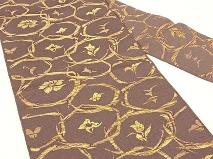 平和屋着物◎八寸名古屋帯　紬地　花丸文　正絹　逸品　AABM6460dk
