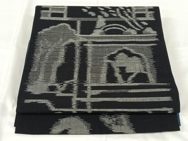 平和屋着物◎全通柄袋帯　紬地　幾何学文様　正絹　逸品　AABM6469dk