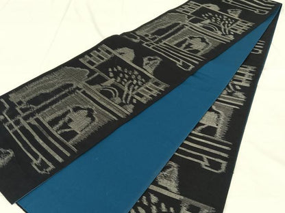 平和屋着物◎全通柄袋帯　紬地　幾何学文様　正絹　逸品　AABM6469dk