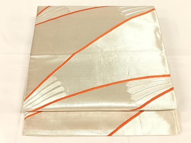 平和屋着物◎六通柄袋帯　舞扇文　銀糸　正絹　逸品　AABM6471dk