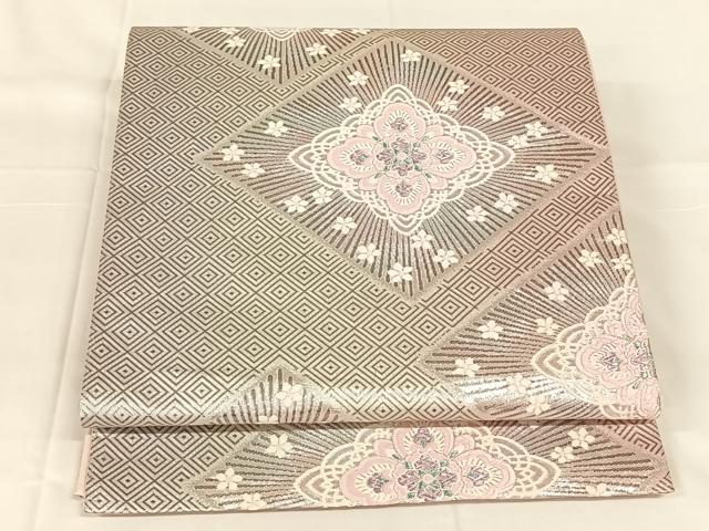 平和屋着物◎六通柄袋帯　唐織　花菱文　銀糸　正絹　逸品　AABM6473dk